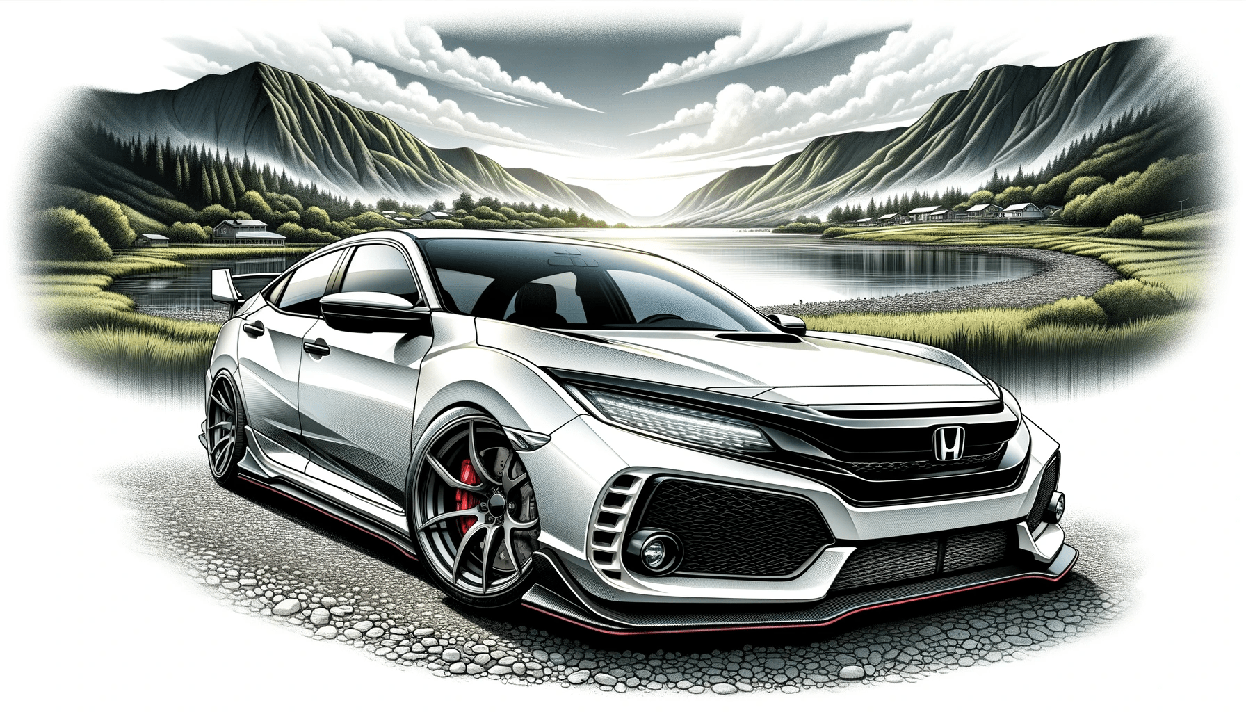 Honda performance car in the mountins